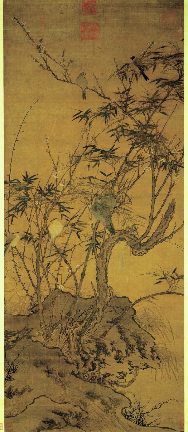 梅竹聚禽图