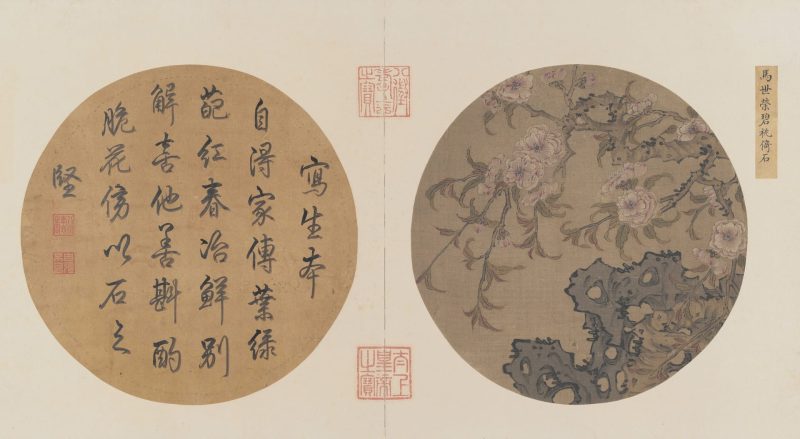 碧桃倚石图