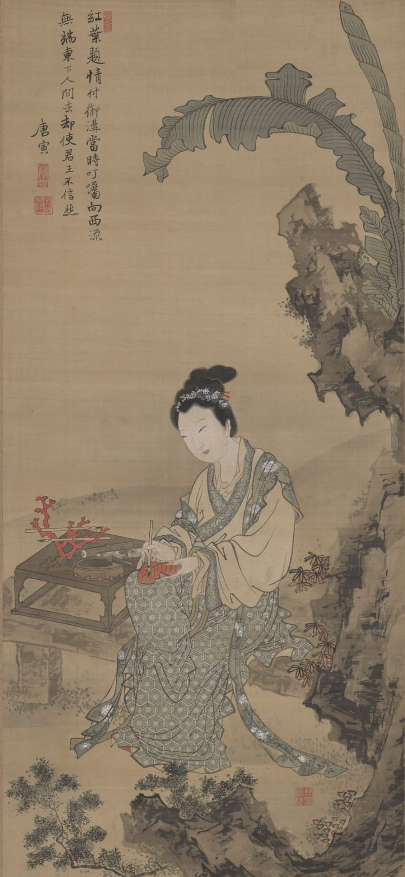 红叶题诗仕女图