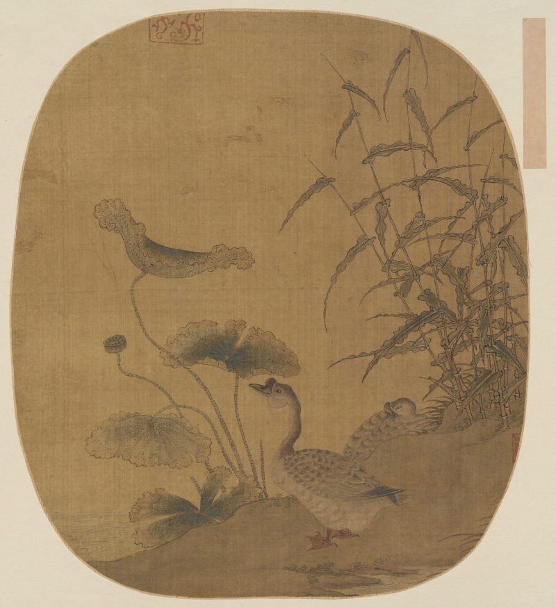 荷塘双鹅图