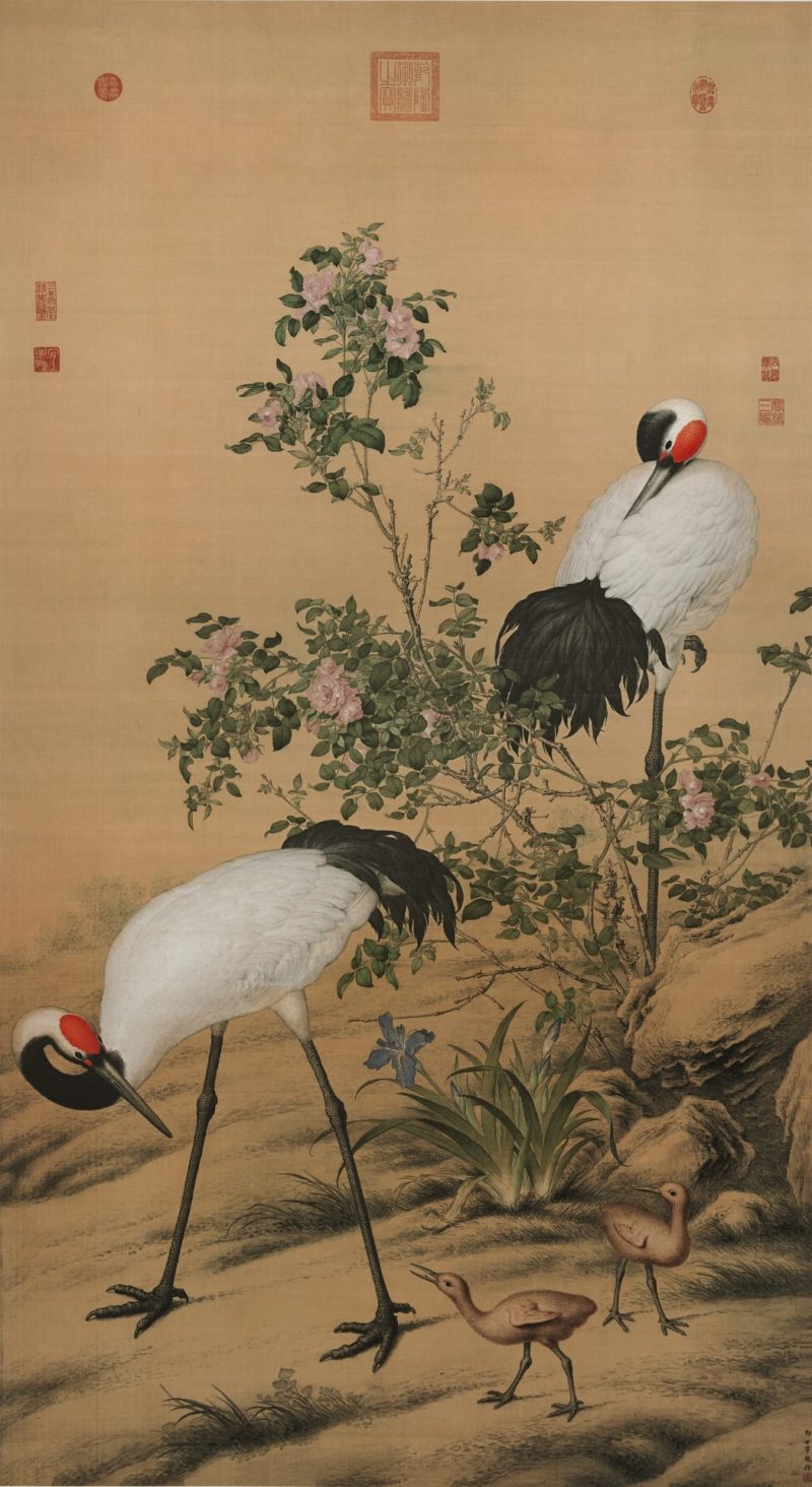 花卉双鹤图