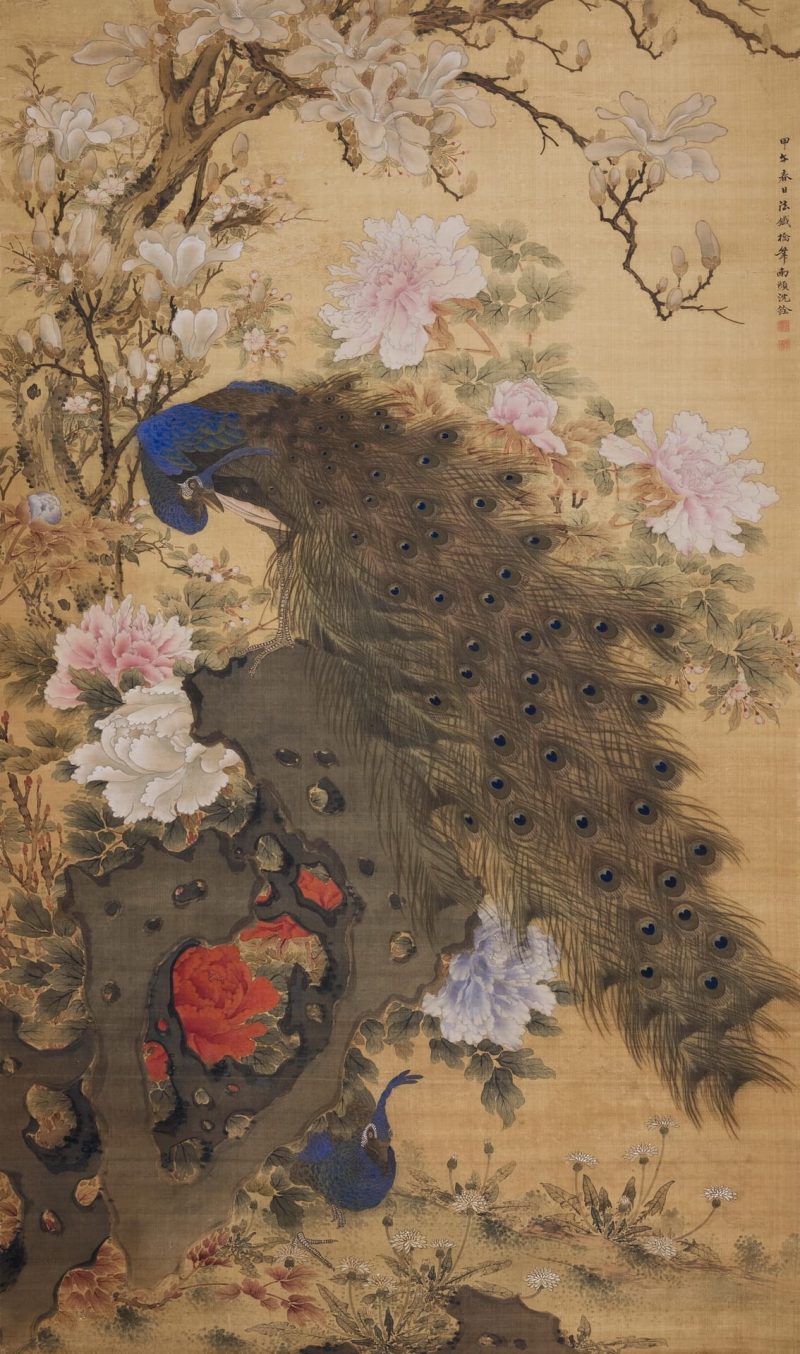 孔雀玉兰牡丹图