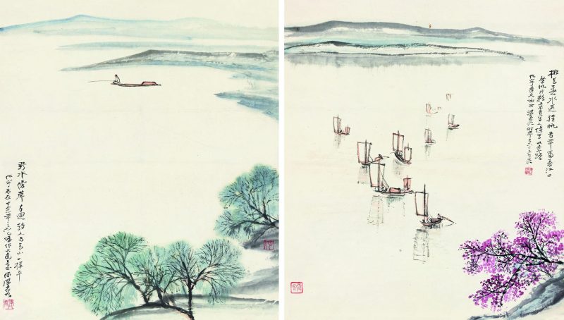 何海霞 桃花春水-闲舟春色