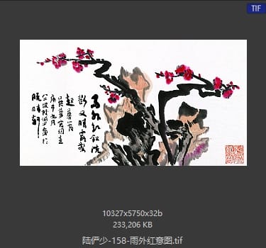 陆俨少 雨外红意图