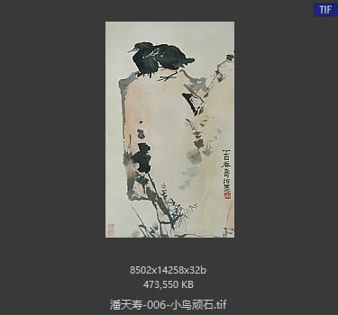 潘天寿 小鸟顽石