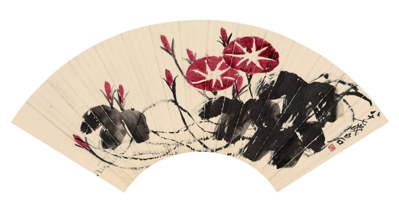 齐白石 牵牛花扇面镜心