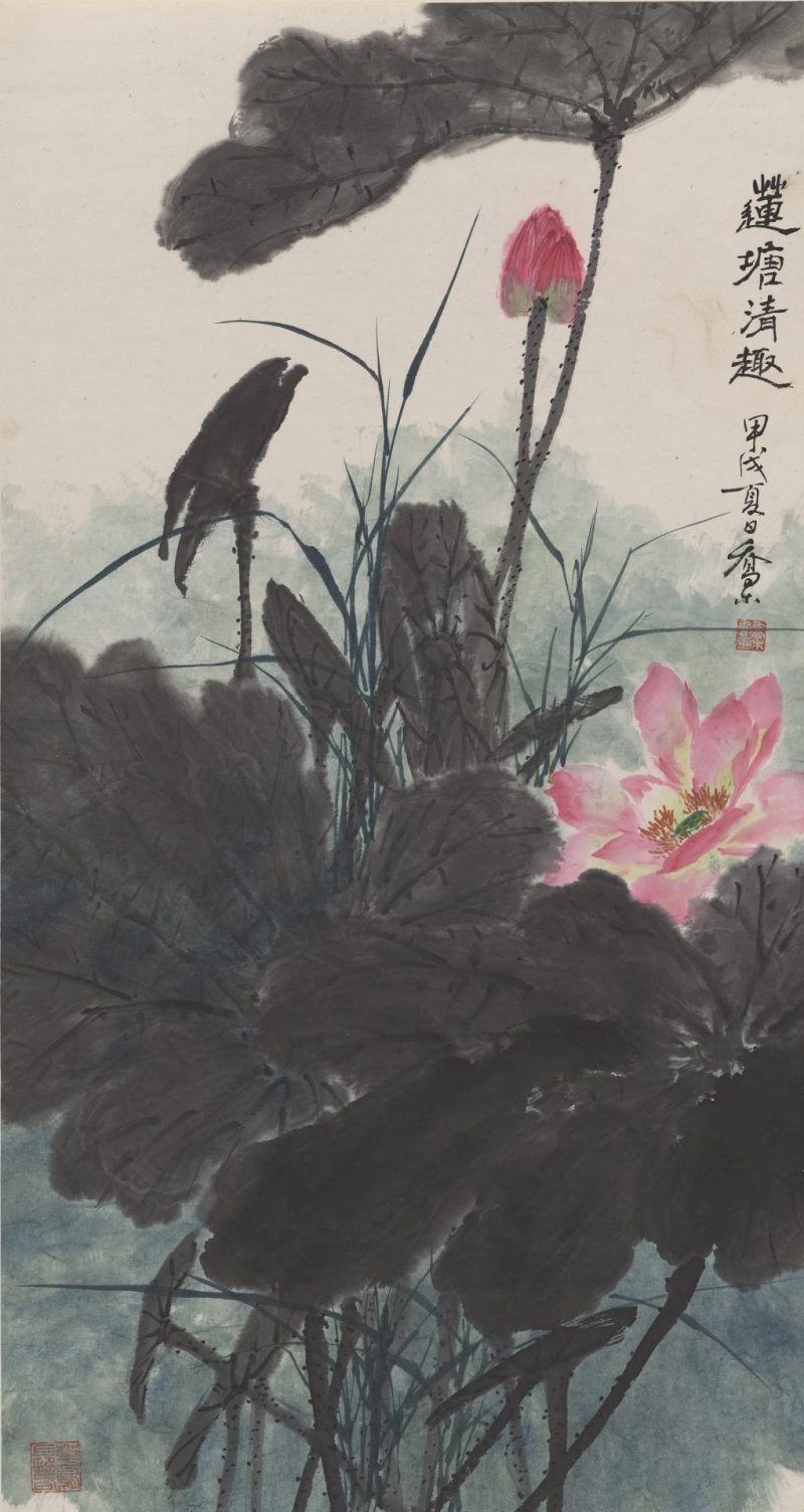 乔木 设色荷花