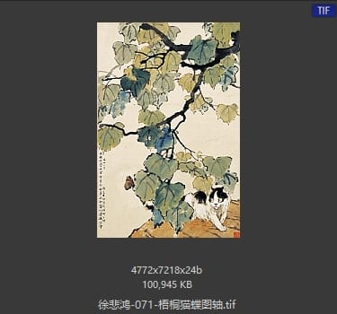 徐悲鸿 梧桐猫蝶图轴