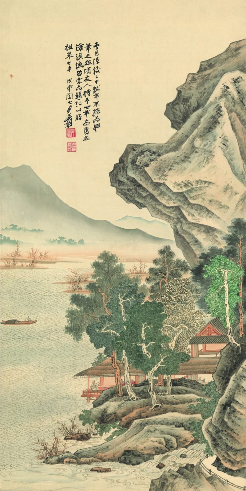 张大千 沧浪渔笛图绢本
