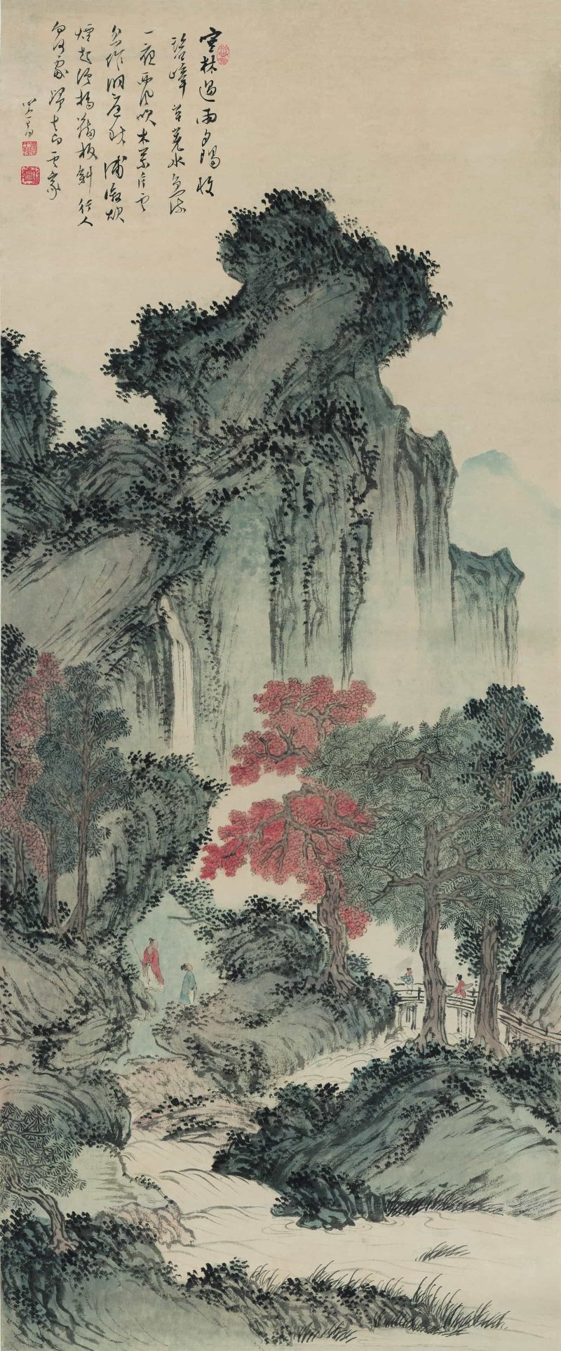 溥儒 丛林遇雨图
