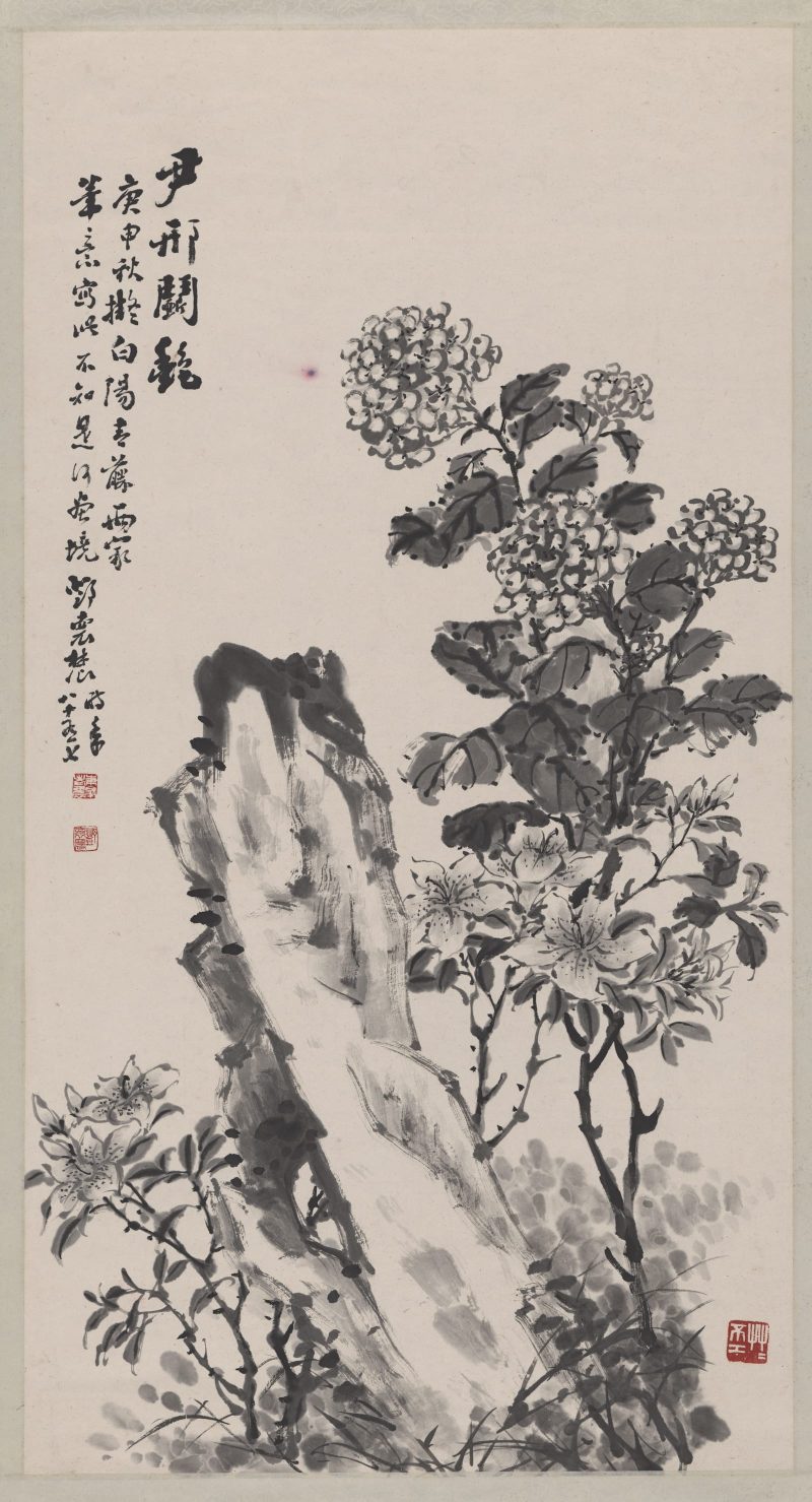 邓怀农 墨色绣花图