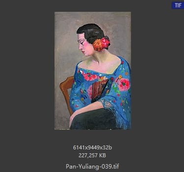 潘玉良 戴花持扇女人