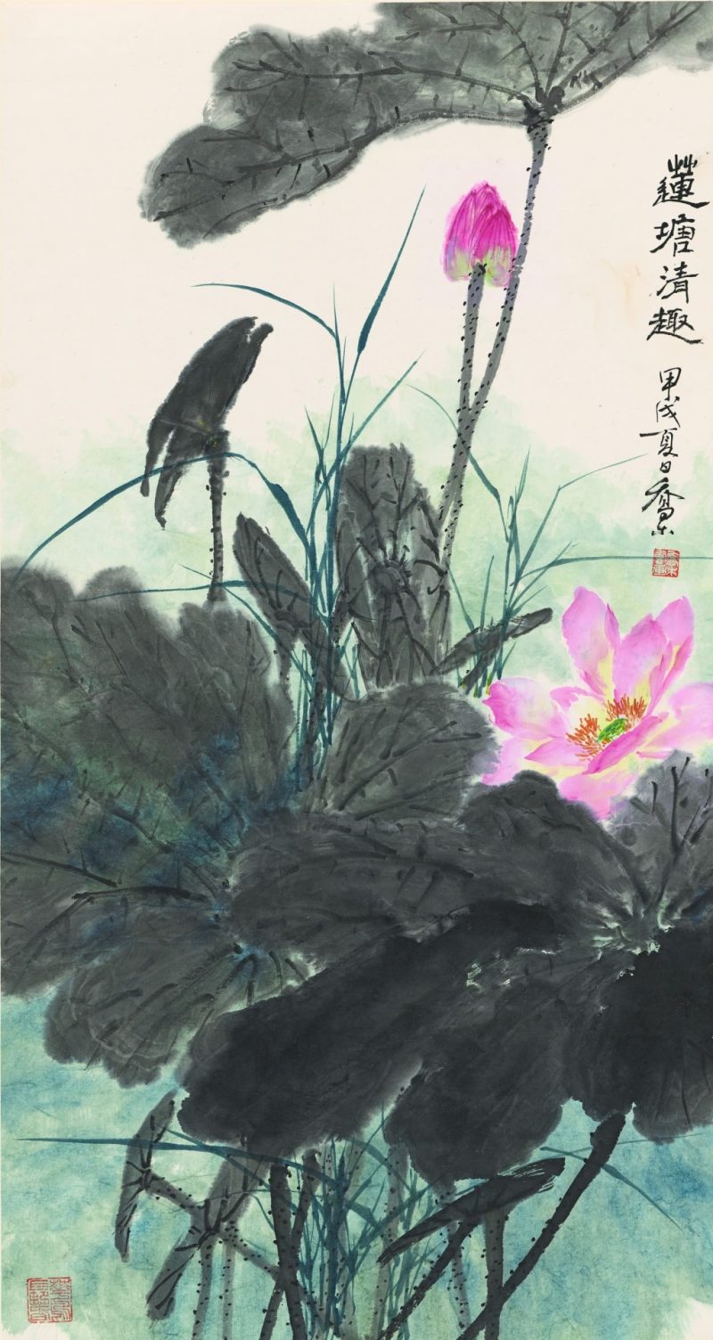 设色荷花